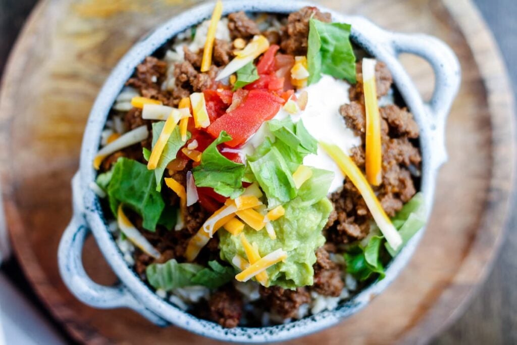 Taco Rice Bowl Recipe with Ground Beef - The Honour System