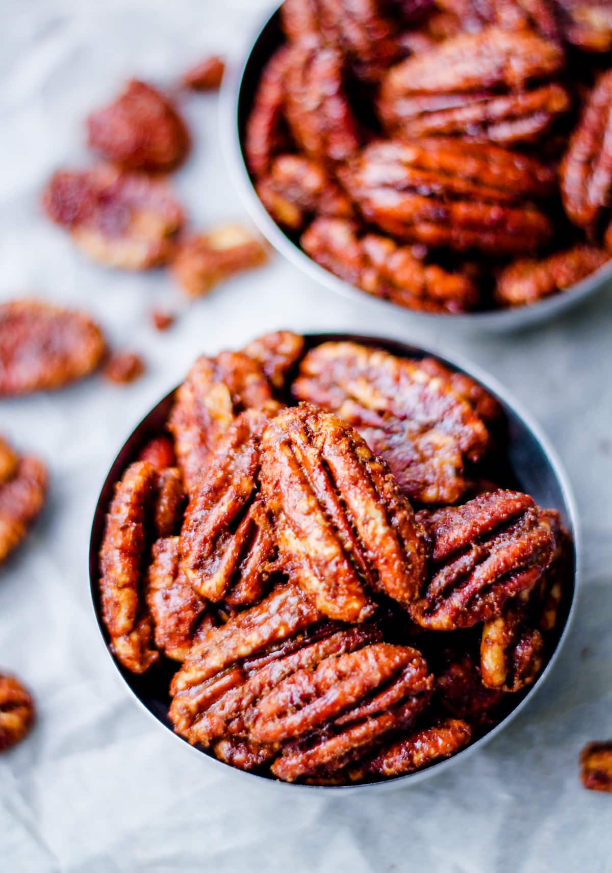 Texas glazed pecans in a dish.