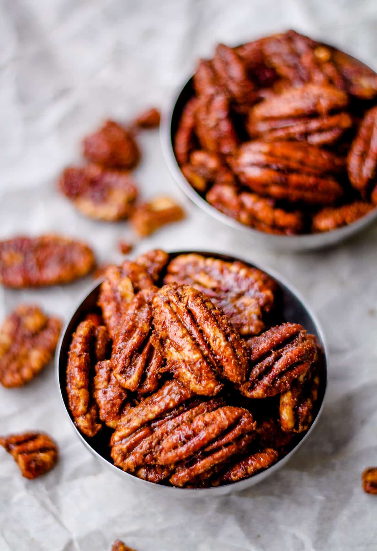 Texas glazed pecans in a bowl.