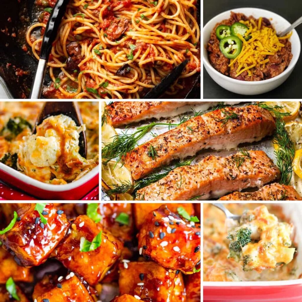 Collage of healthy dinners.
