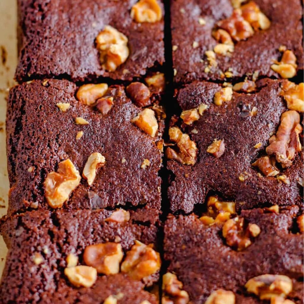 Overhead image of gluten free brownies.