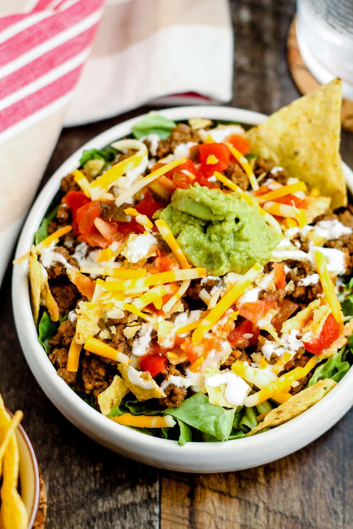 Overhead image of a healthy taco salad.