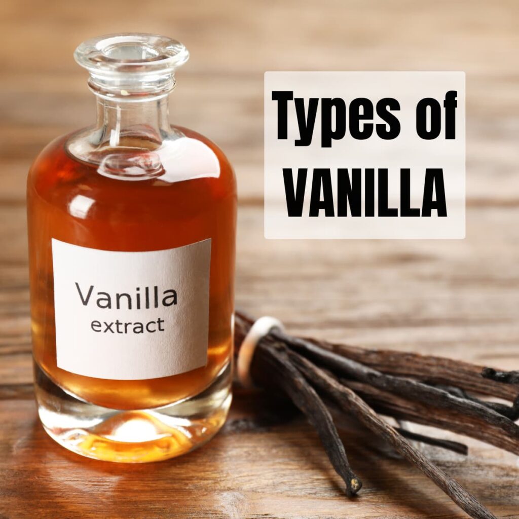 A bottle of vanilla and vanilla beans on a counter.