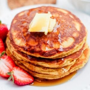 A stack of coconut flour pancakes.