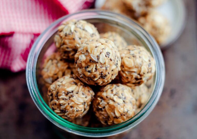 A jar of vanilla chia protein balls.