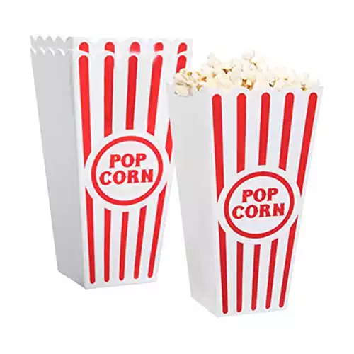 Classic Popcorn Containers for Movie Night - 7.8 inch Tall x 3.8 inch Square (4 Pack)