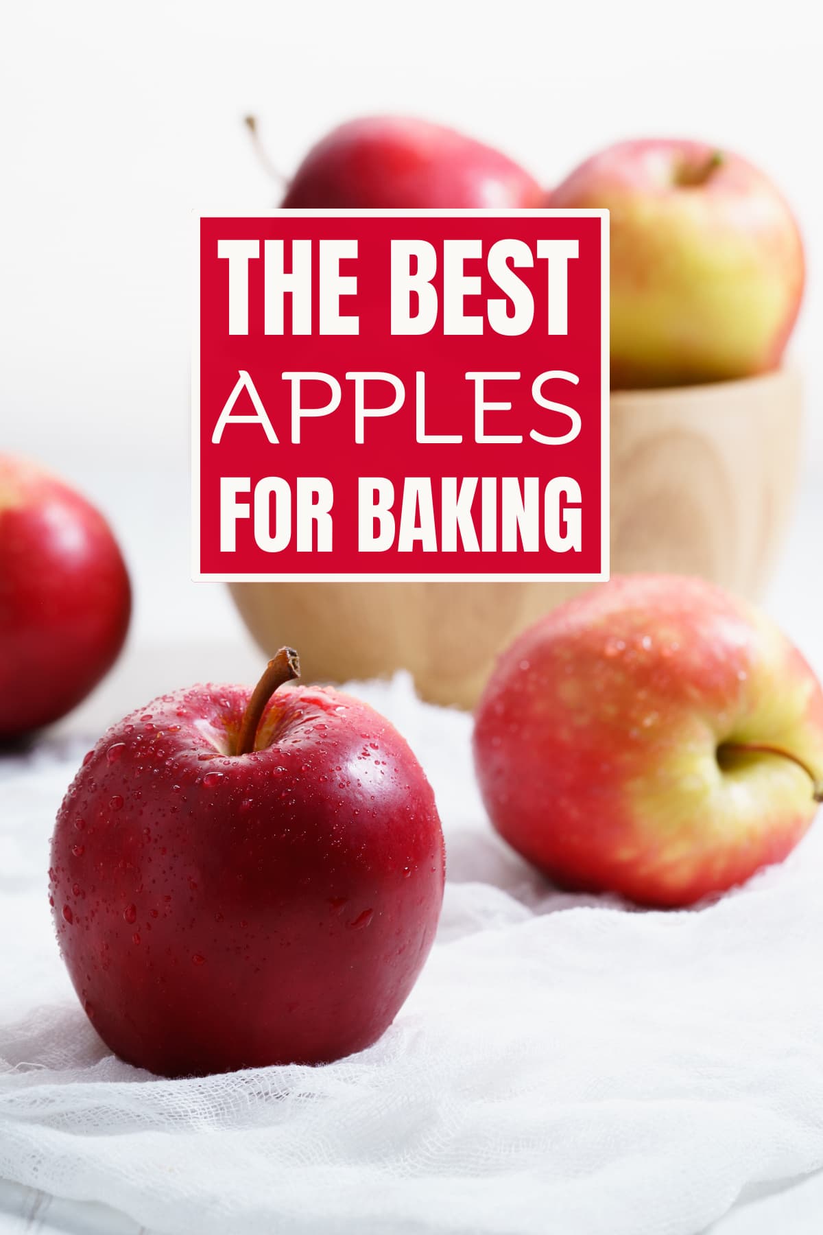 A basket of the best apples for baking with text overlay.