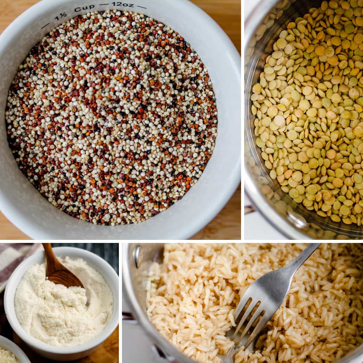 Grid of images of gluten free pantry essentials.