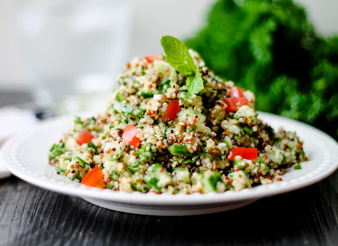 A plate of quinoa tabbouleh salad.
