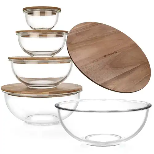 Glass Mixing Bowls With Acacia Lids
