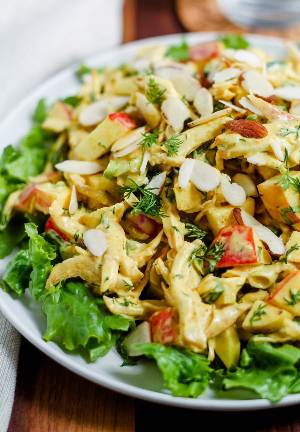 A curry chicken salad on a plate.