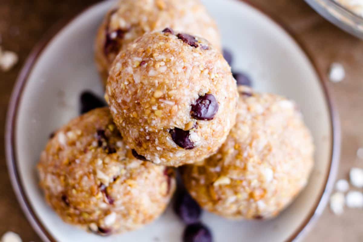 Oat balls on a counter.