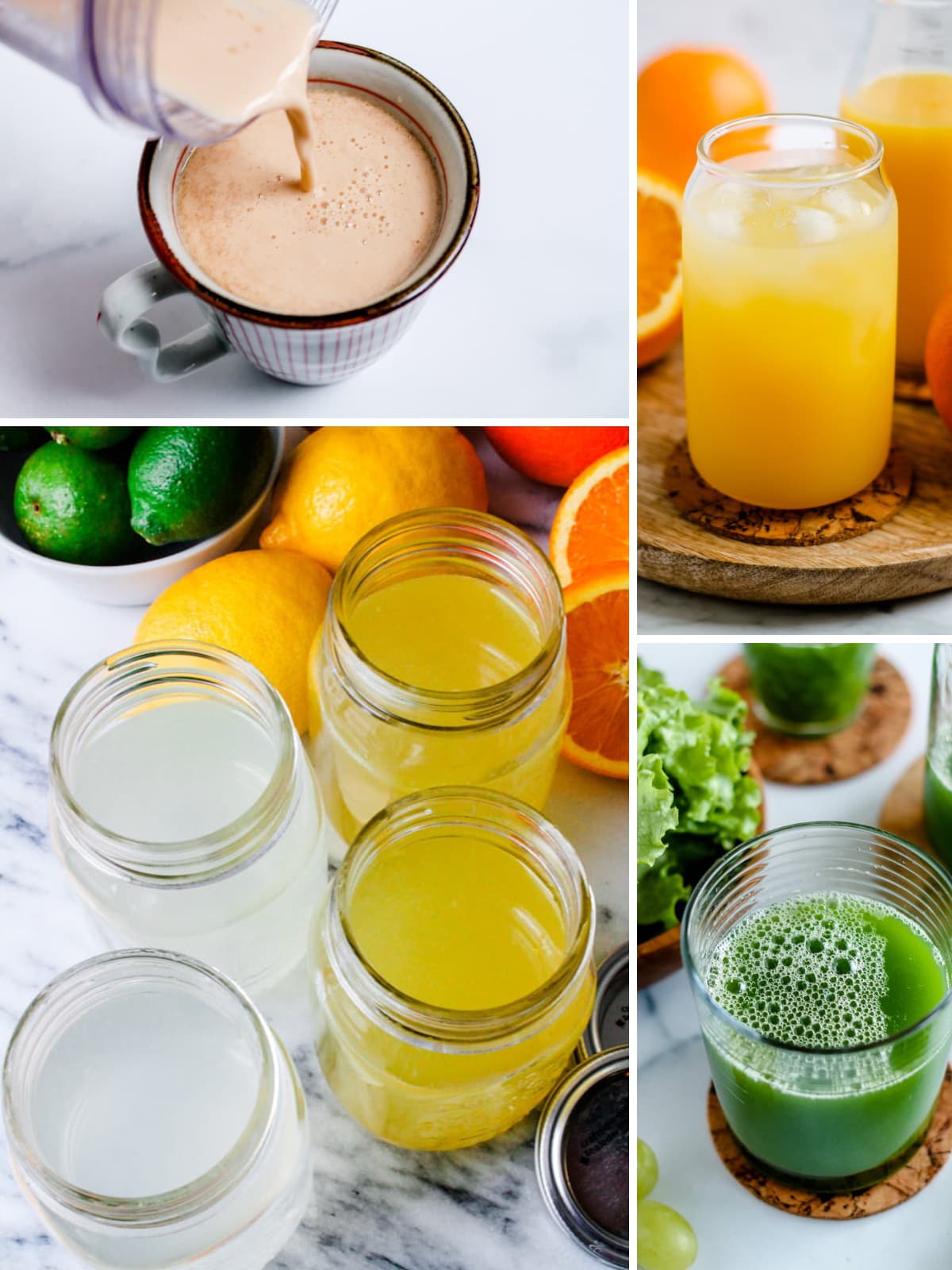 A collage of healthy energy drinks.
