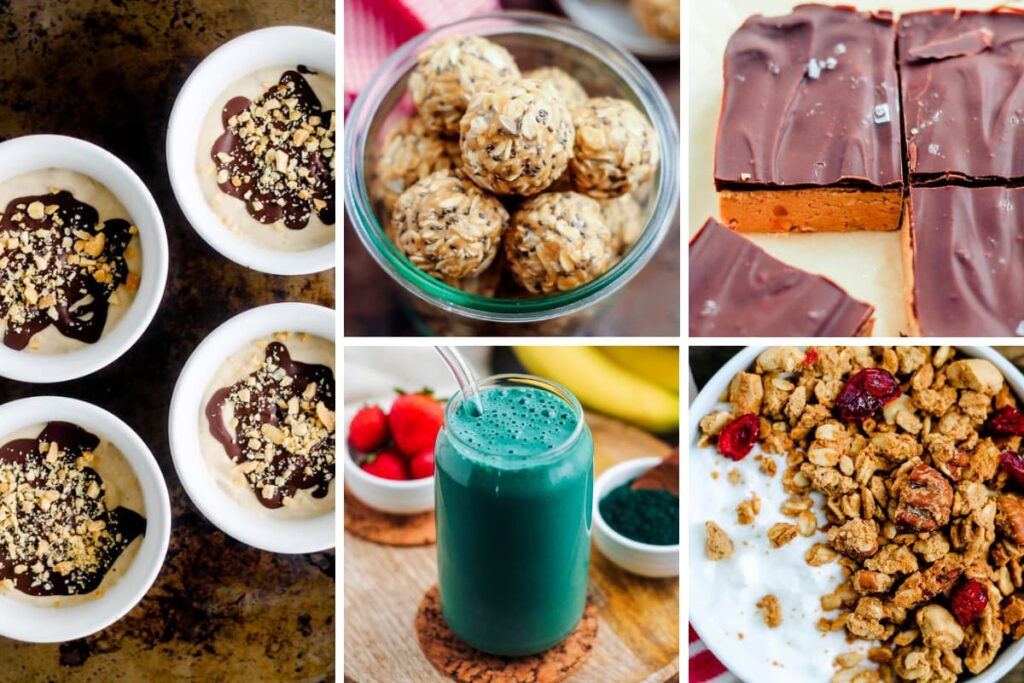 A collage of protein powder recipes.