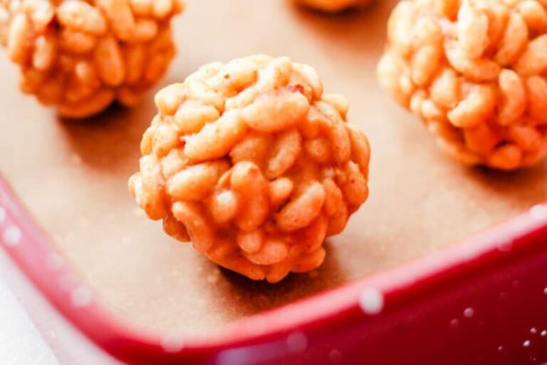 Rice crispy balls on a counter.