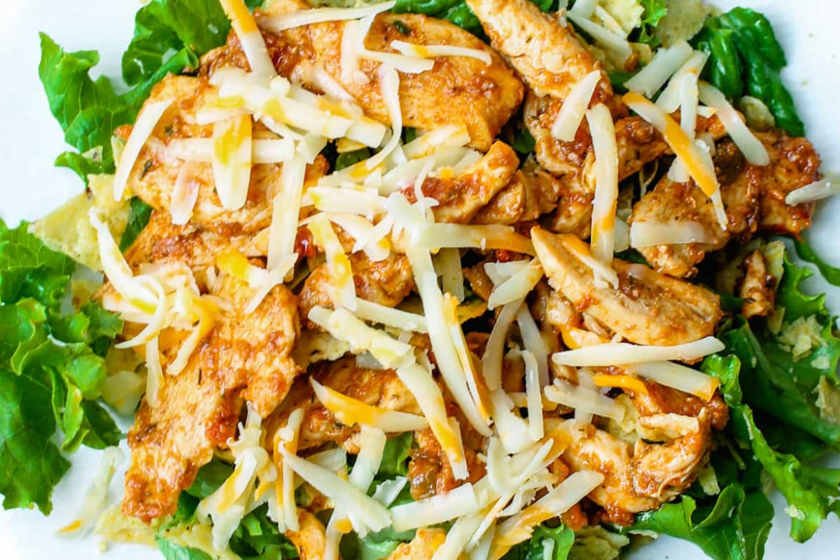 A plate of chicken taco salad.