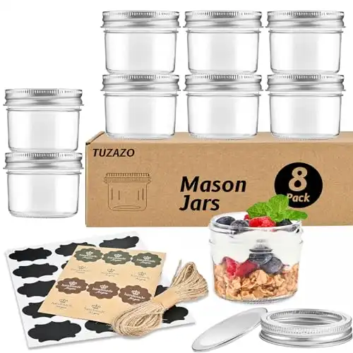 Glass Mason Jars with Lids and Labels