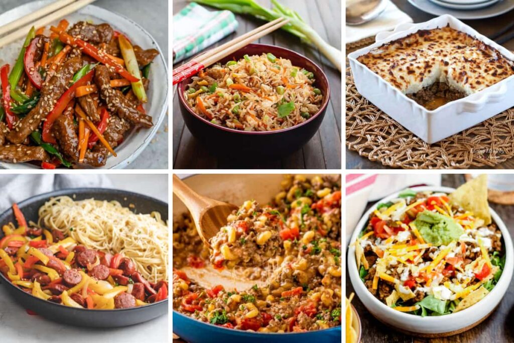 A collage of healthy thirty minute meals.