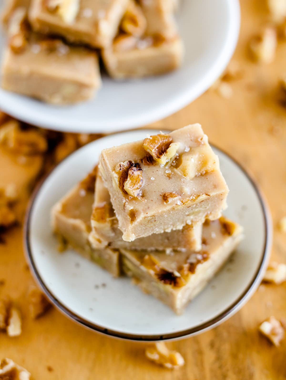 Slices of tahini fudge on a plate.