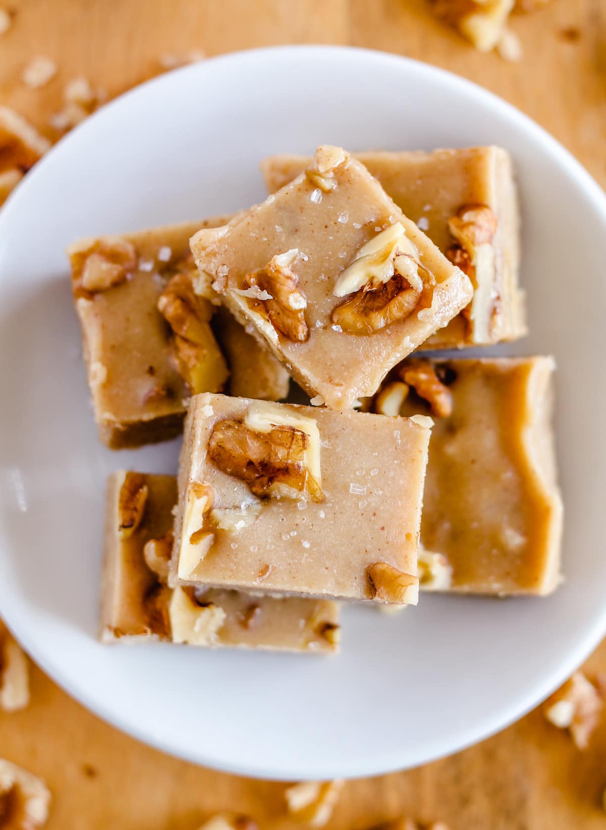 Overhead image of tahini fudge on a plate.