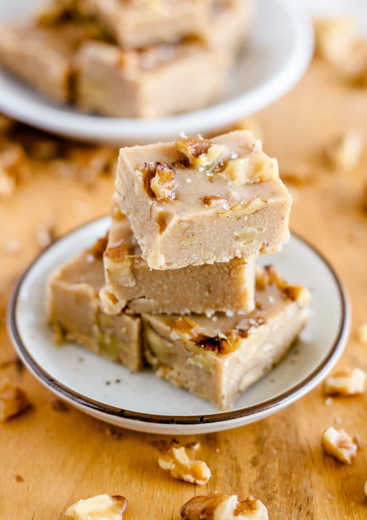 Slices of tahini fudge on a plate.