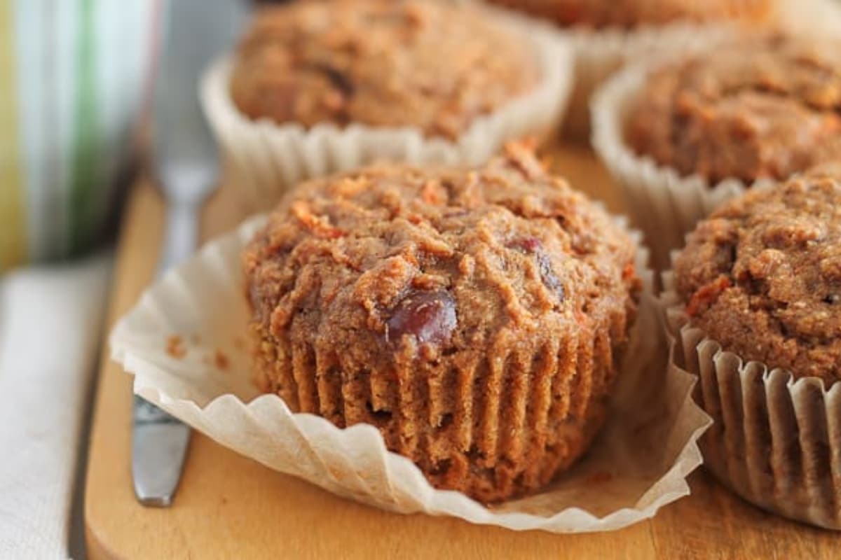 A plate of carrot date muffins.