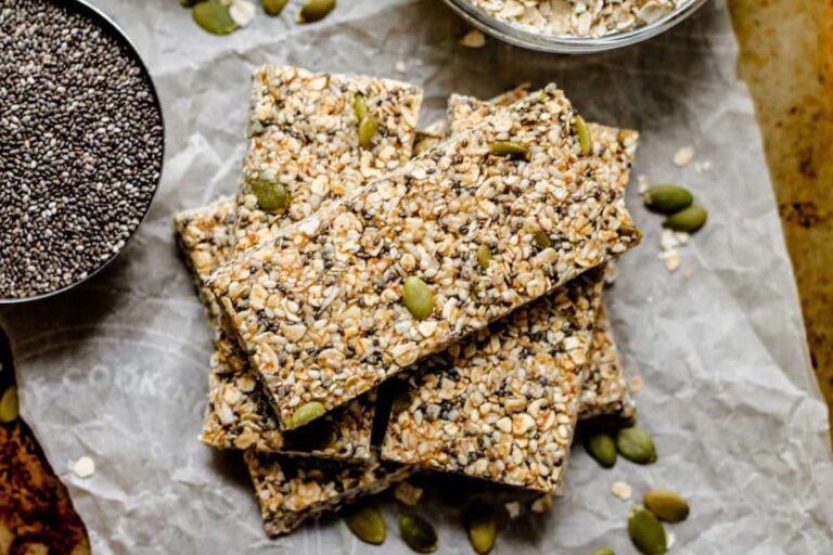 Overhead image of chewy granola bars.