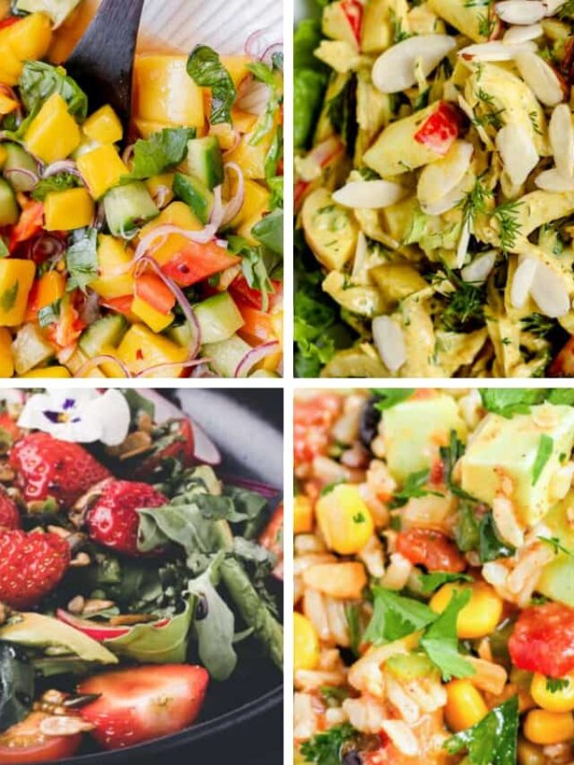 A collage of salad recipes.