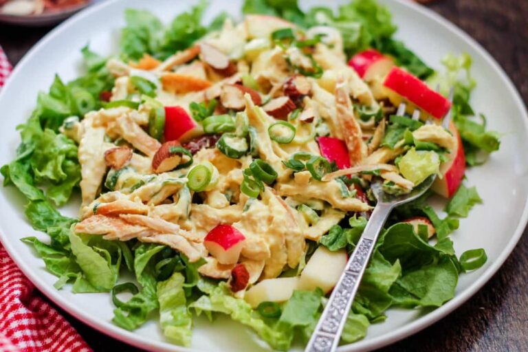 A plate of greek yogurt chicken salad.