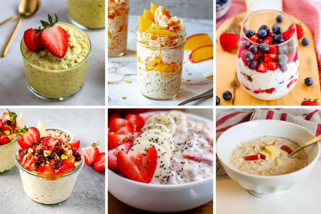 A collage of overnight oats recipes.