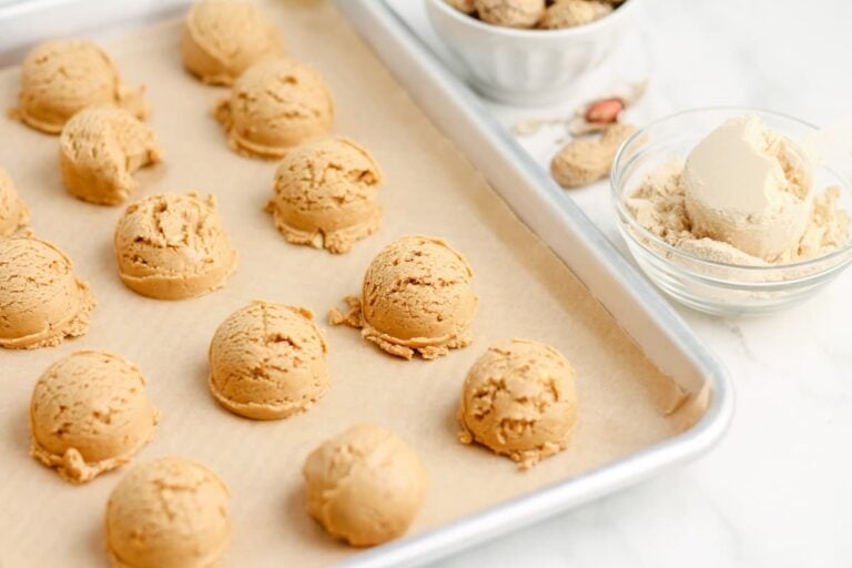 A tray of peanut butter protein balls.