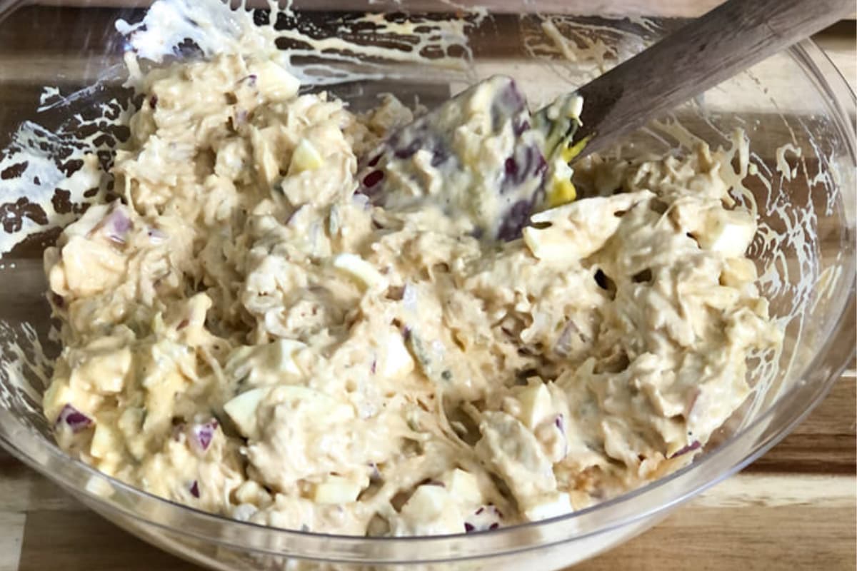 A bowl of southern dill chicken salad.
