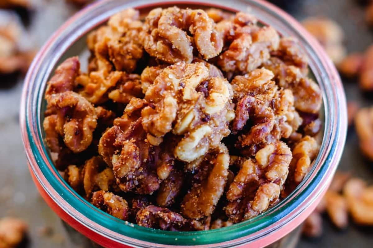 Walnuts in a jar.