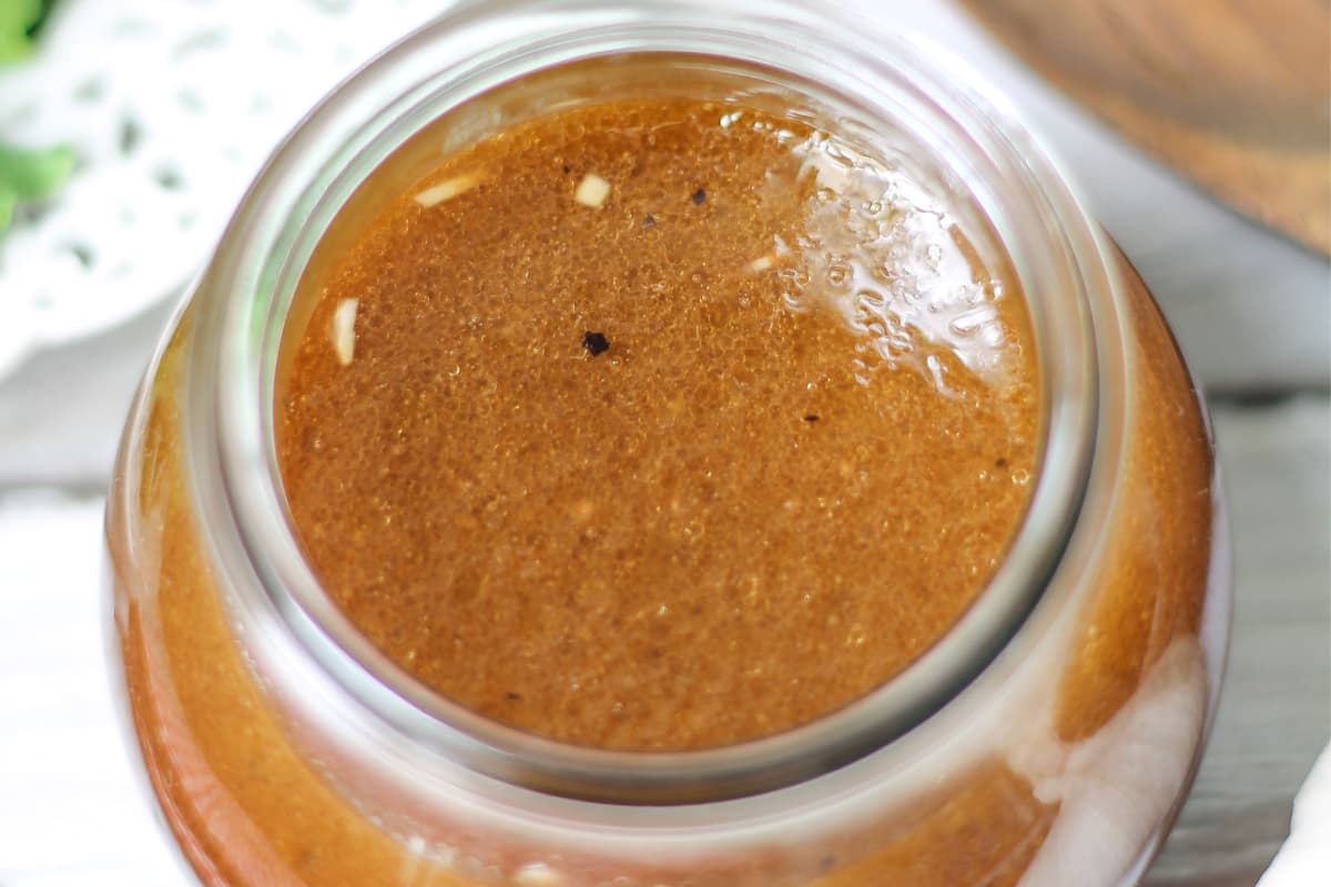 A jar of balsamic dressing.