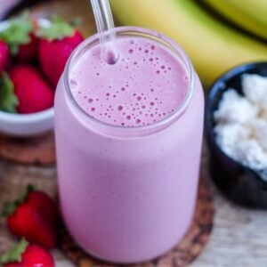 Cottage cheese smoothie in a glass.