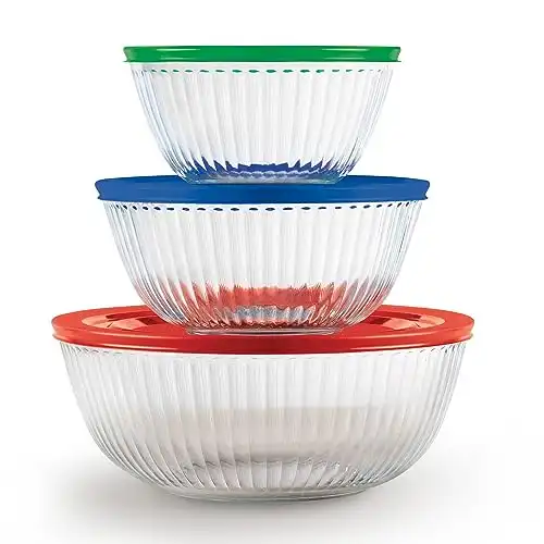 Pyrex Sculpted 3-Pack Glass Mixing Bowls with BPA-Free Lids