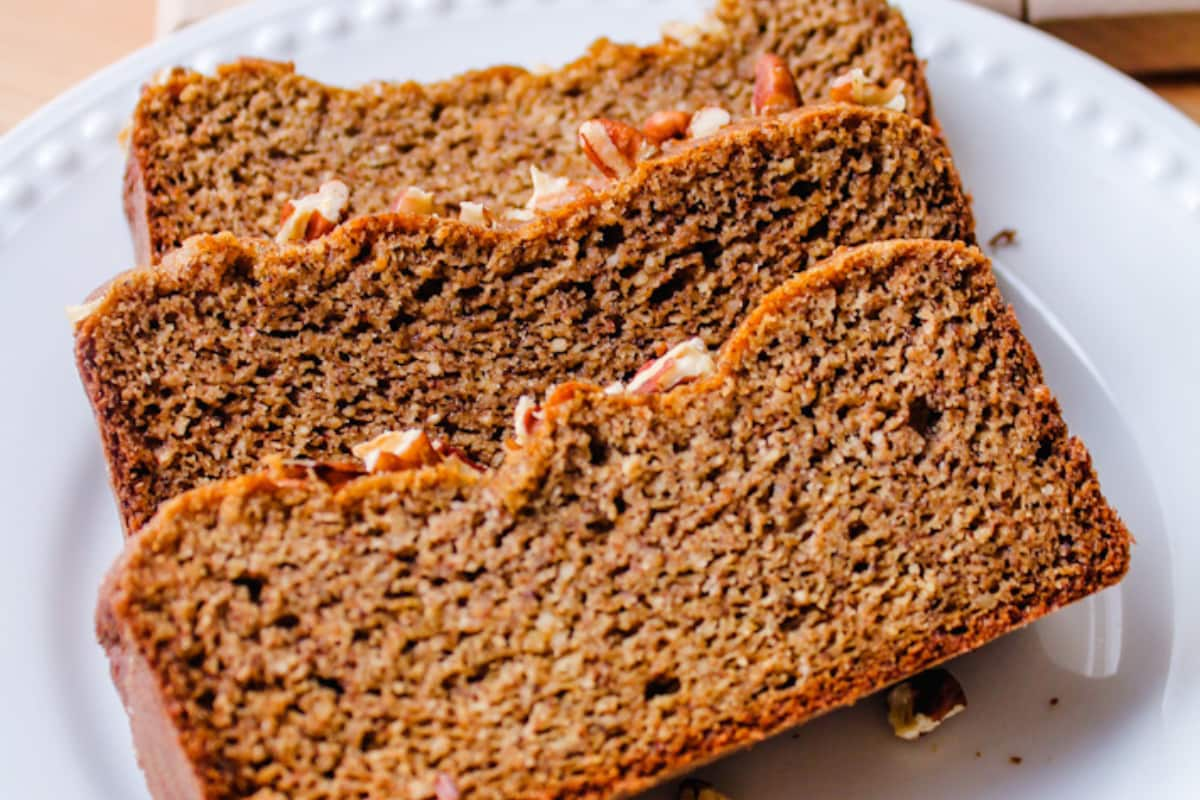 A plate of sugar free banana bread.