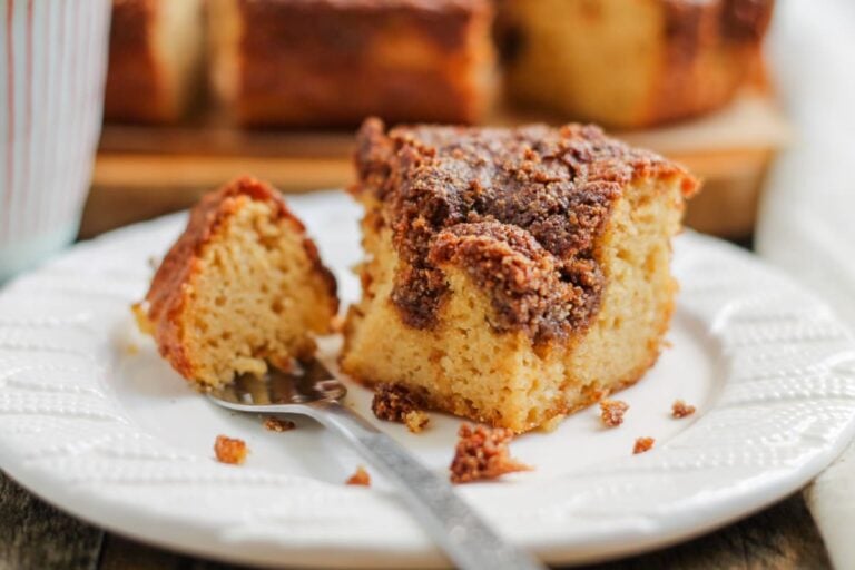 A plate of almond flour coffee cake.