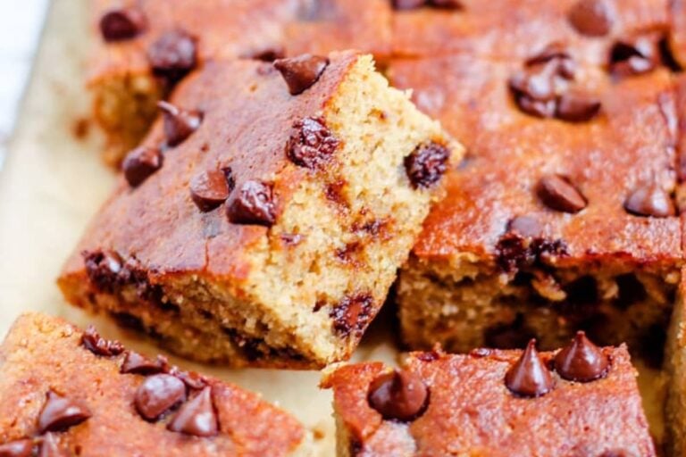 A tray of chocolate chip banana bars.