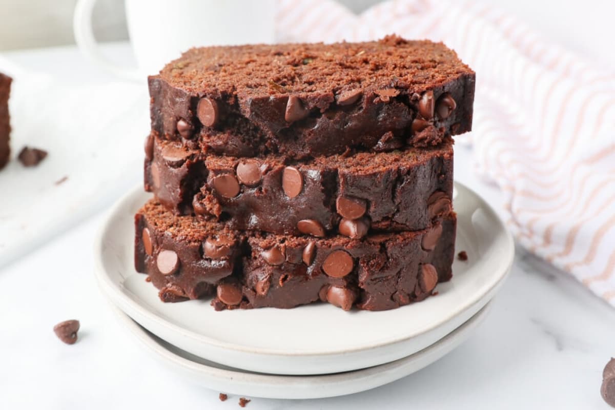 A plate of chocolate zucchini bread.