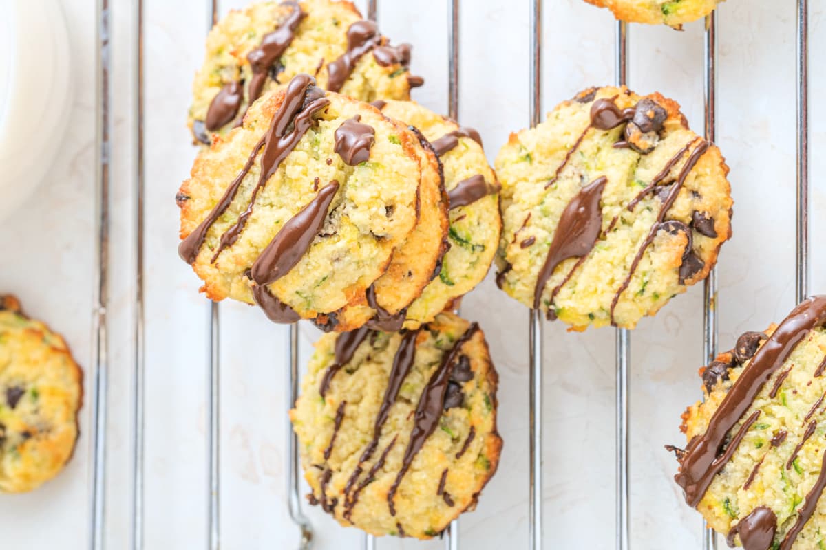 A tray of chocolate chip zucchini cookies.