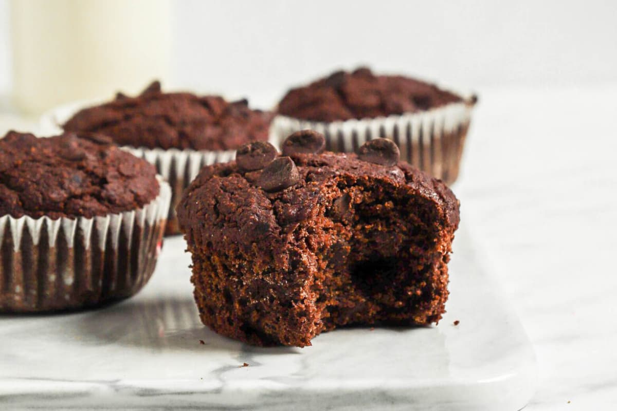 A plate of chocolate peppermint muffins.