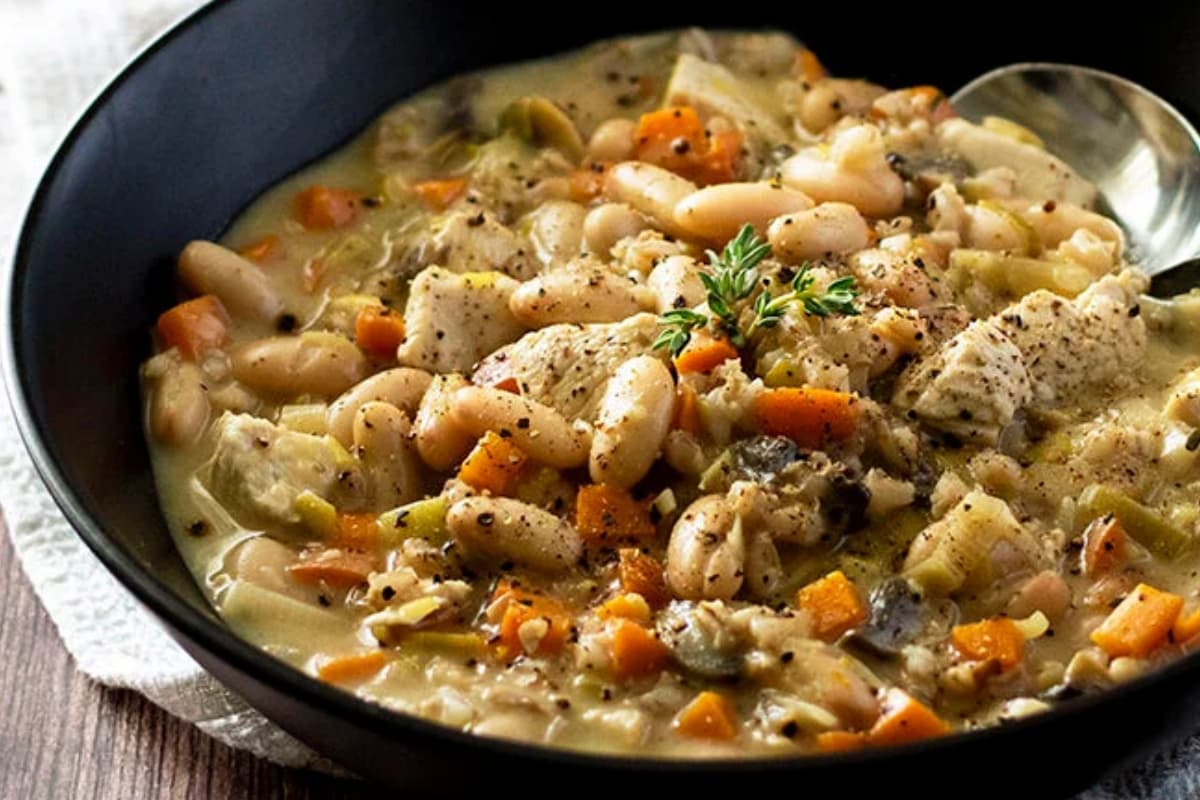 A bowl of dijon chicken stew.