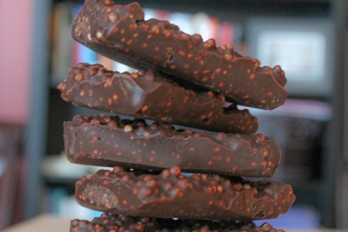 A stack of homemade crunch bars.