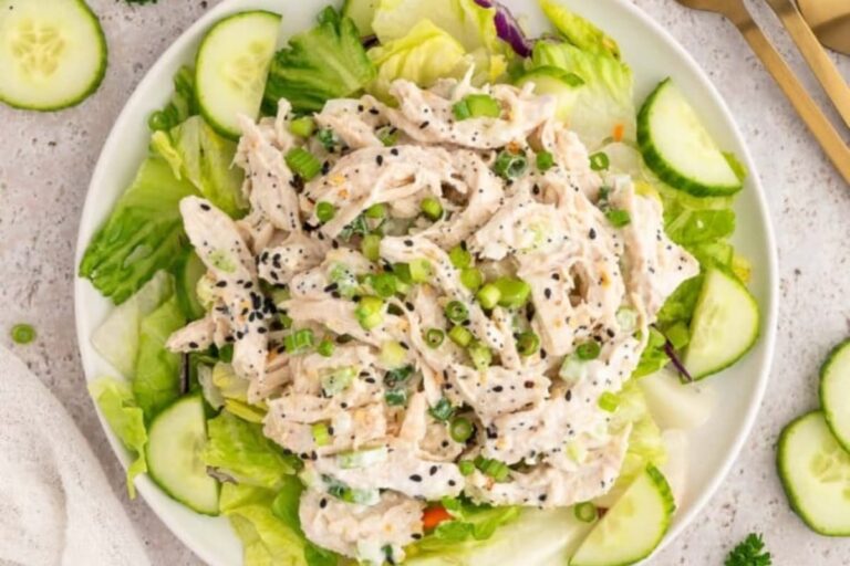 A plate of everything bagel chicken salad.