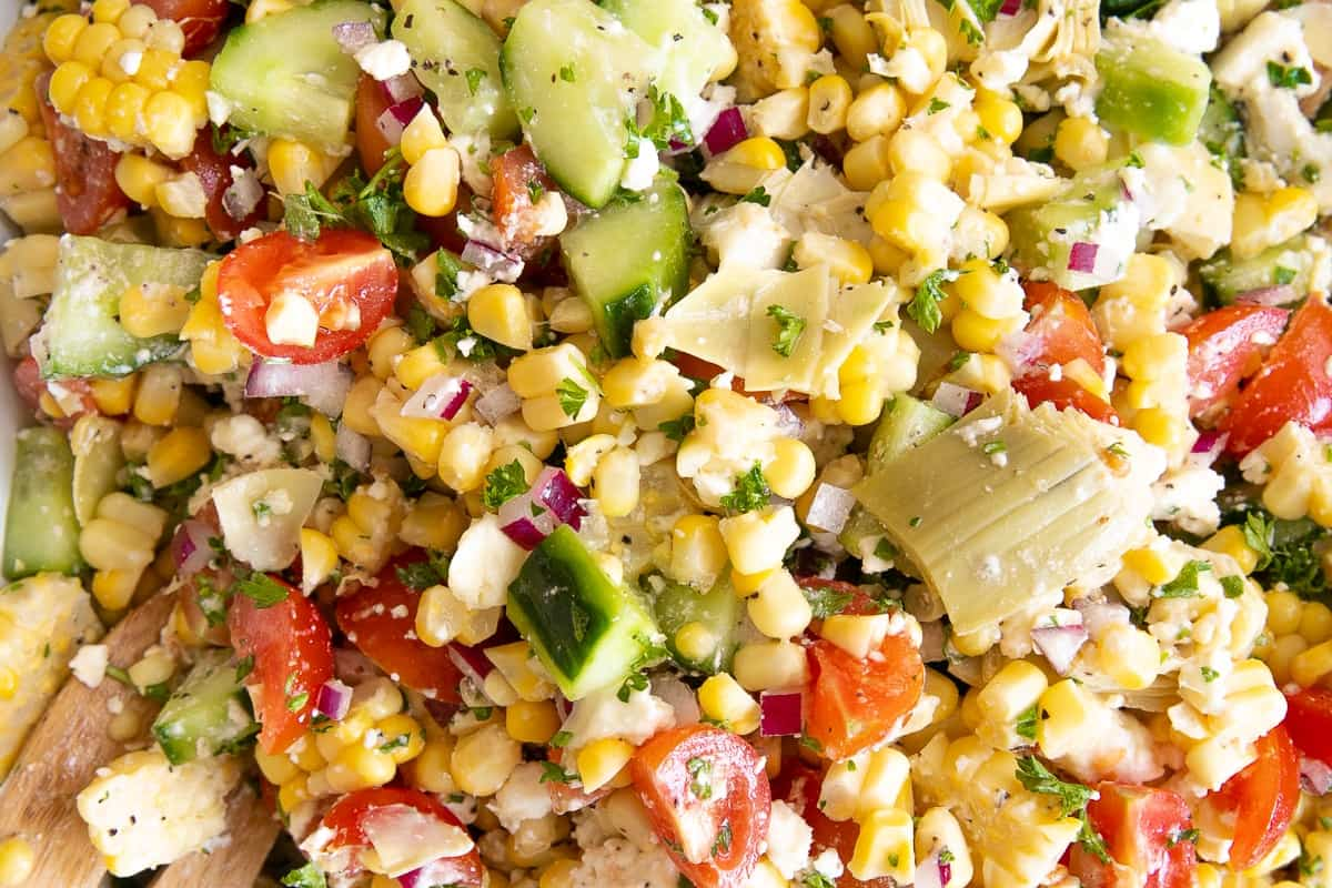 Closeup of fresh corn salad.