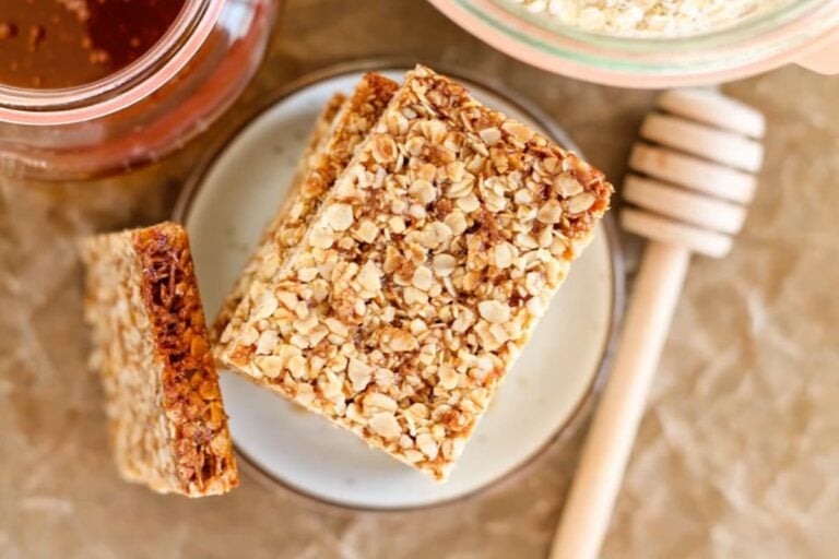 Overhead image of honey oat bars.