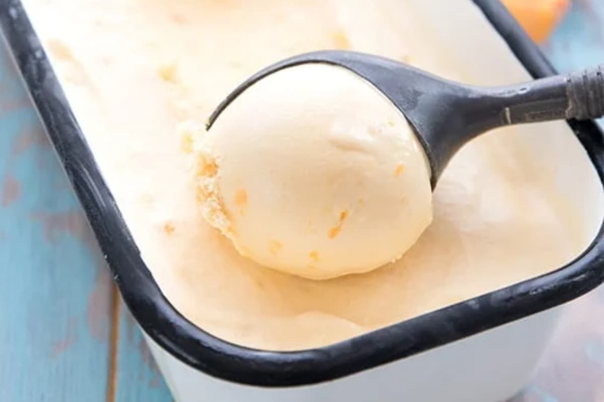 A scoop of keto peach ice cream.