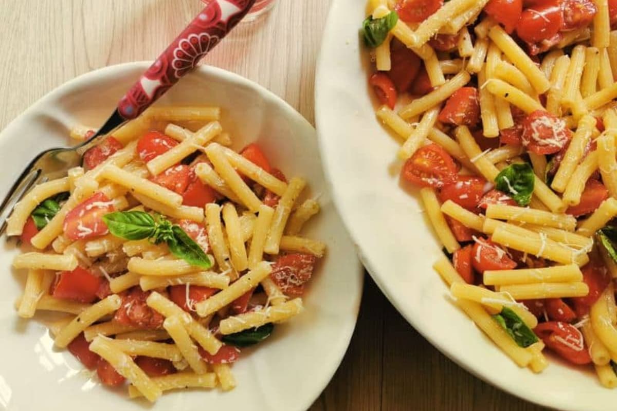 A bowl of pasta salad crudaiola Barese.