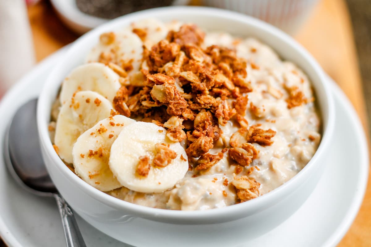 A bowl of overnight oats.